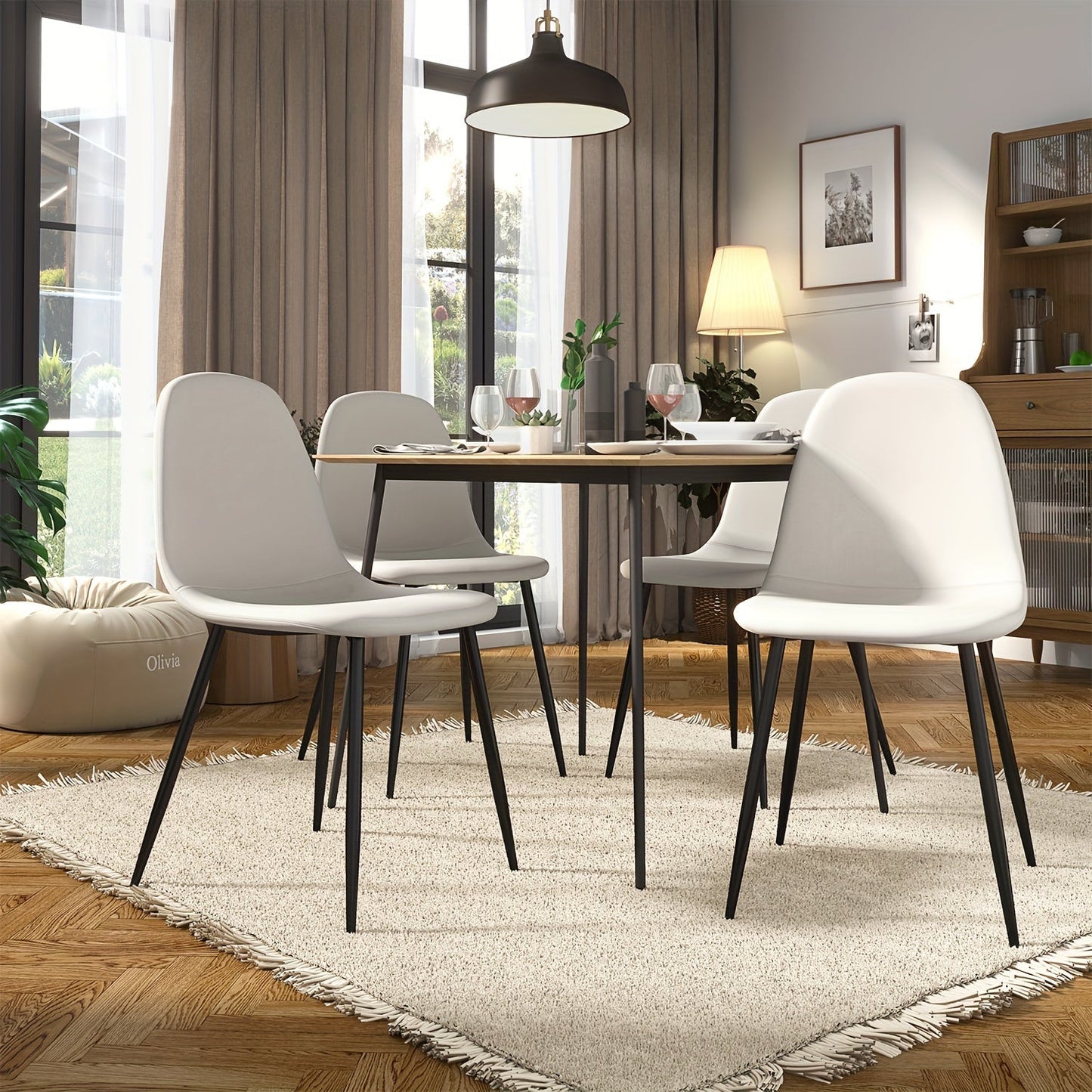 Modern Dining Chairs Set of 4 - Upholstered Side Chairs with Elegant Metal Legs