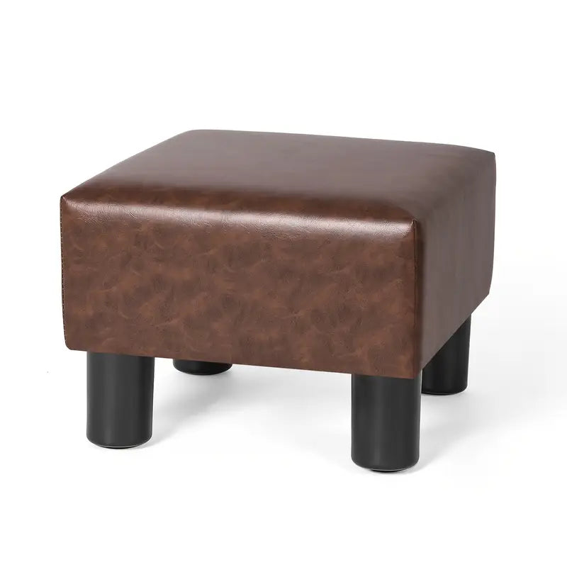 Small Foot Stool Ottoman, Faux Leather Square Foot Rest Footstool With Non-Skid Plastic Legs, Footrest For Couch