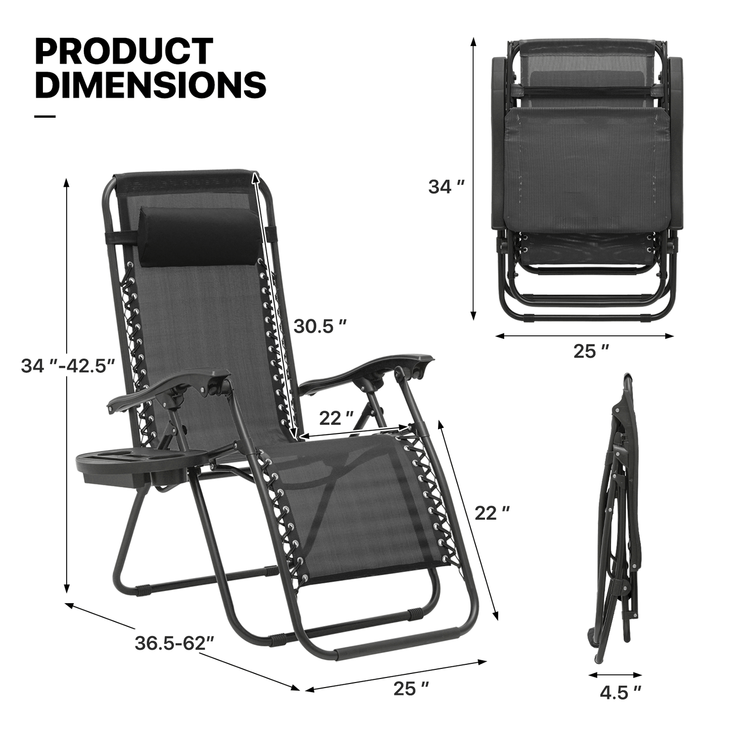 Zero Gravity Chair Outdoor Folding Patio Lounge Chair for Outside Reclining Lawn Chair Recliner Beach Chair for Adults