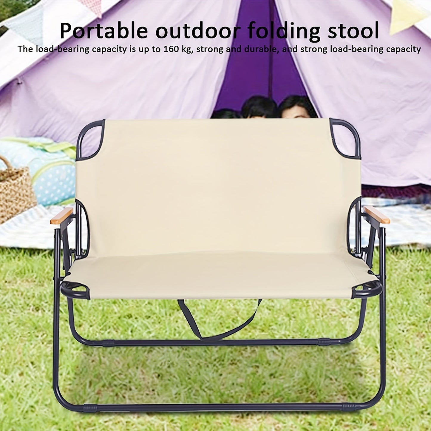 Aluminum Outdoor Double Folding Bench - Portable Twin Seat Camping Chair with Backrest for Camp Enthusiasts