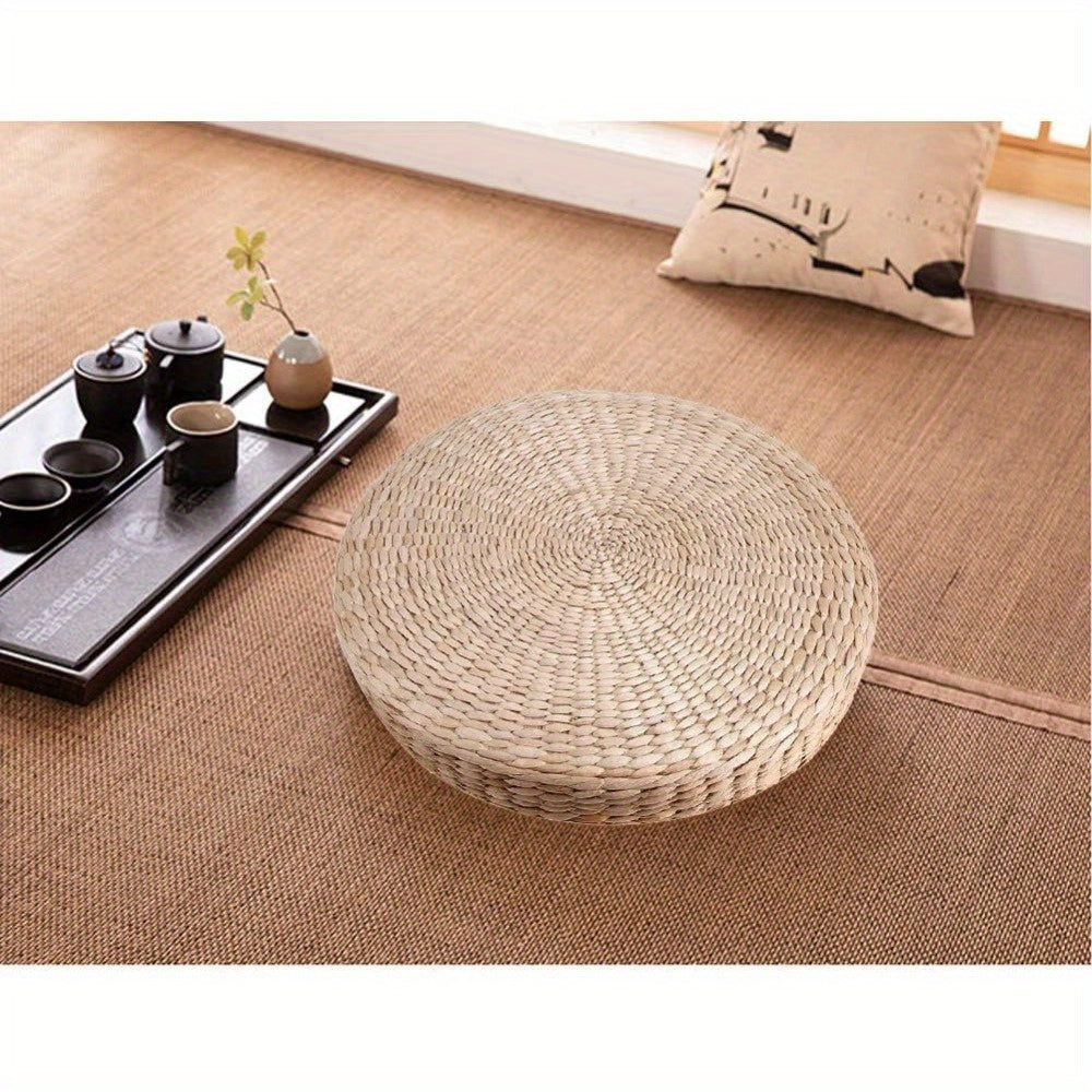 15.75 x 2.36in Handwoven Tatami Seat Cushion - Soft, Breathable, Ergonomic Japanese-Style Futon Round Pouf for Home, Outdoor, Meditation, and Yoga - Durable, Water-Resistant, Easy to Clean, and Portable Decorative Floor Seat