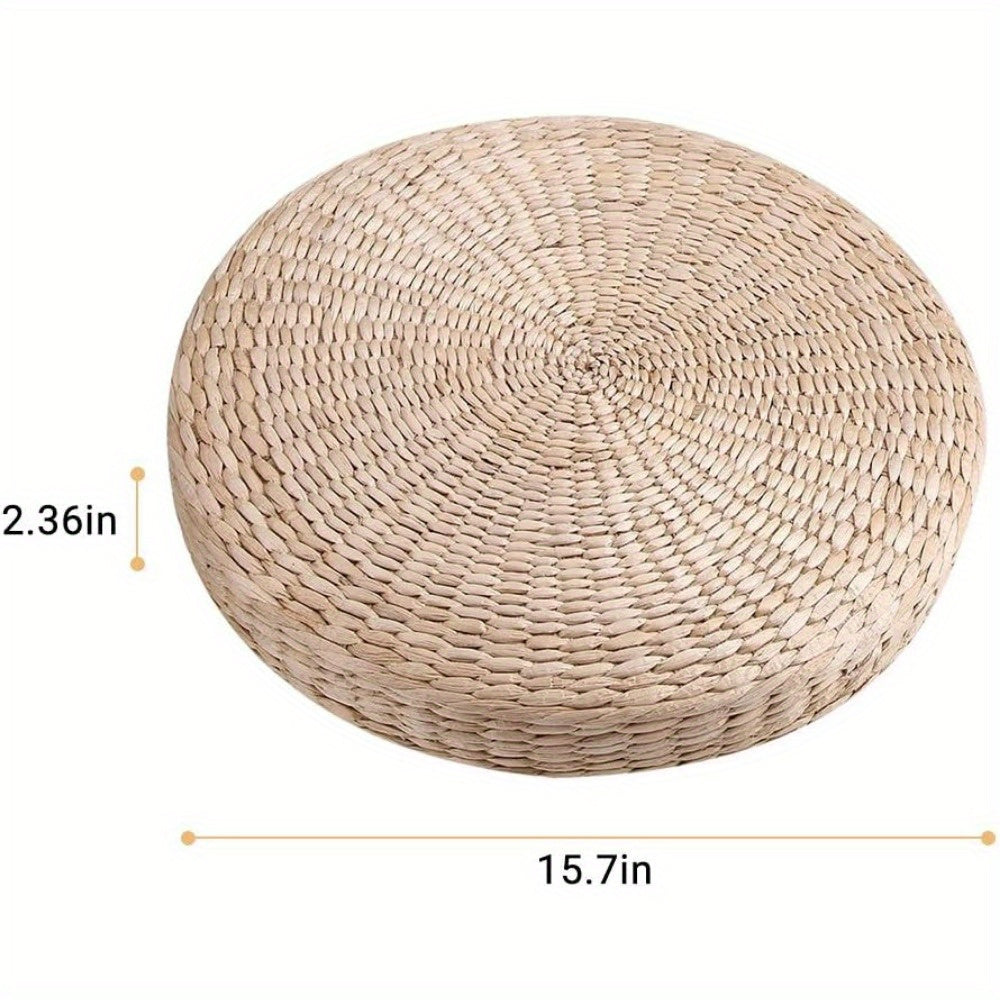 15.75 x 2.36in Handwoven Tatami Seat Cushion - Soft, Breathable, Ergonomic Japanese-Style Futon Round Pouf for Home, Outdoor, Meditation, and Yoga - Durable, Water-Resistant, Easy to Clean, and Portable Decorative Floor Seat