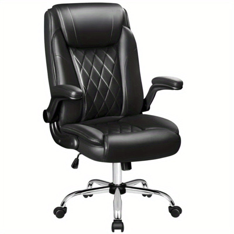 Executive PU Leather Office Chair - Ergonomic High Back Design, Adjustable Height, Flipped Armrests, Rotating Wheels, and Waist Support for Ultimate Comfort and Gaming Experience