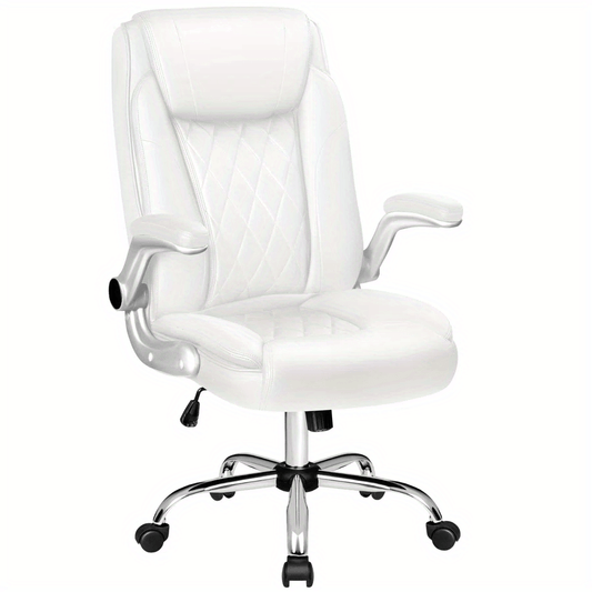 Executive PU Leather Office Chair - Ergonomic High Back Design, Adjustable Height, Flipped Armrests, Rotating Wheels, and Waist Support for Ultimate Comfort and Gaming Experience