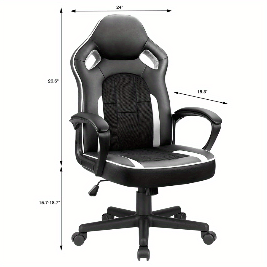 Game chair, office chair, leather computer office chair, racing style, ergonomically adjustable rotating task chair with waist support and armrests