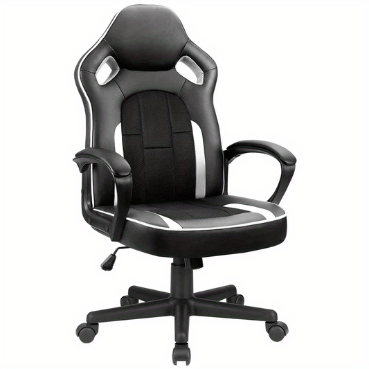 Game chair, office chair, leather computer office chair, racing style, ergonomically adjustable rotating task chair with waist support and armrests