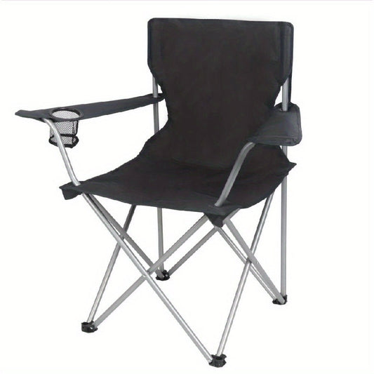 Four-Person Folding Camping Chair Set - Sturdy, Water-Resistant, and Portable with Cup Holder, Black - Perfect for Outdoor Adventures and Family Gatherings