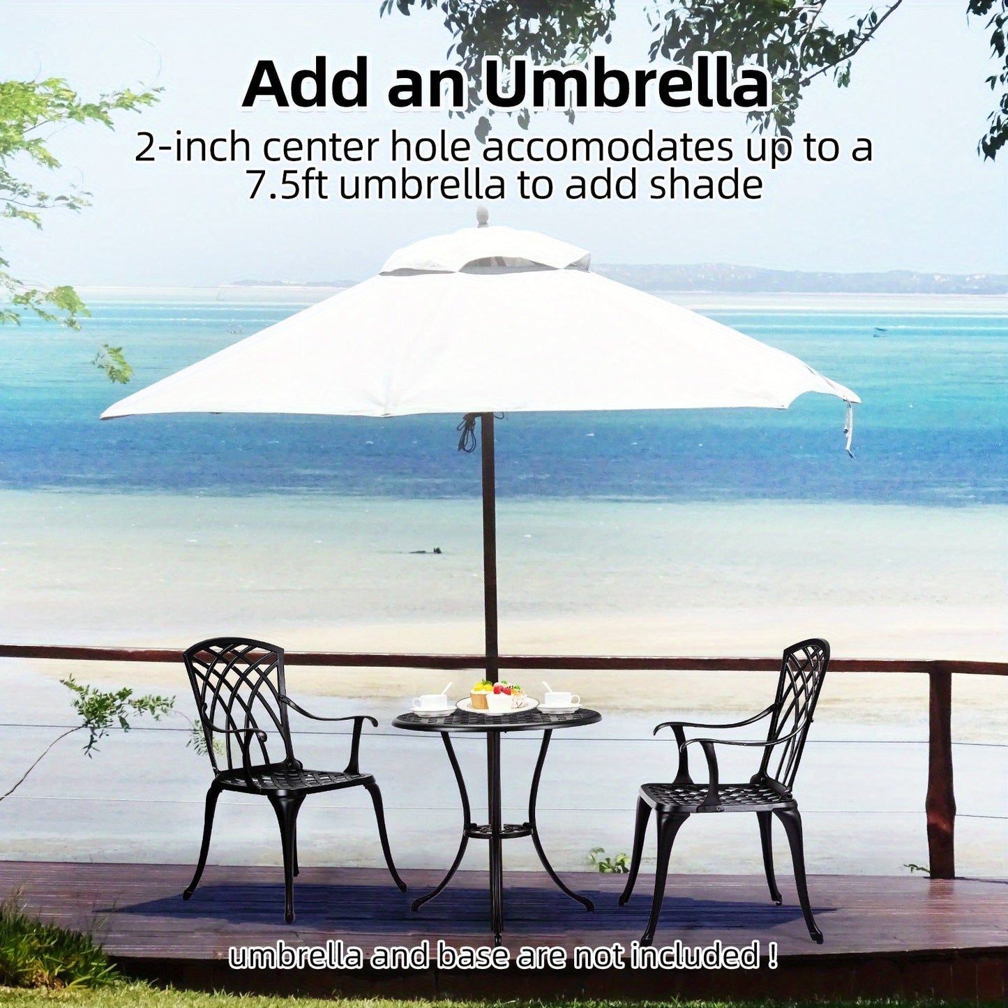 3-Piece Patio Bistro Set - Cast Aluminum Table and Chairs with Umbrella Hole, Perfect for Patio, Backyard, Garden, Balcony, Bronze Finish