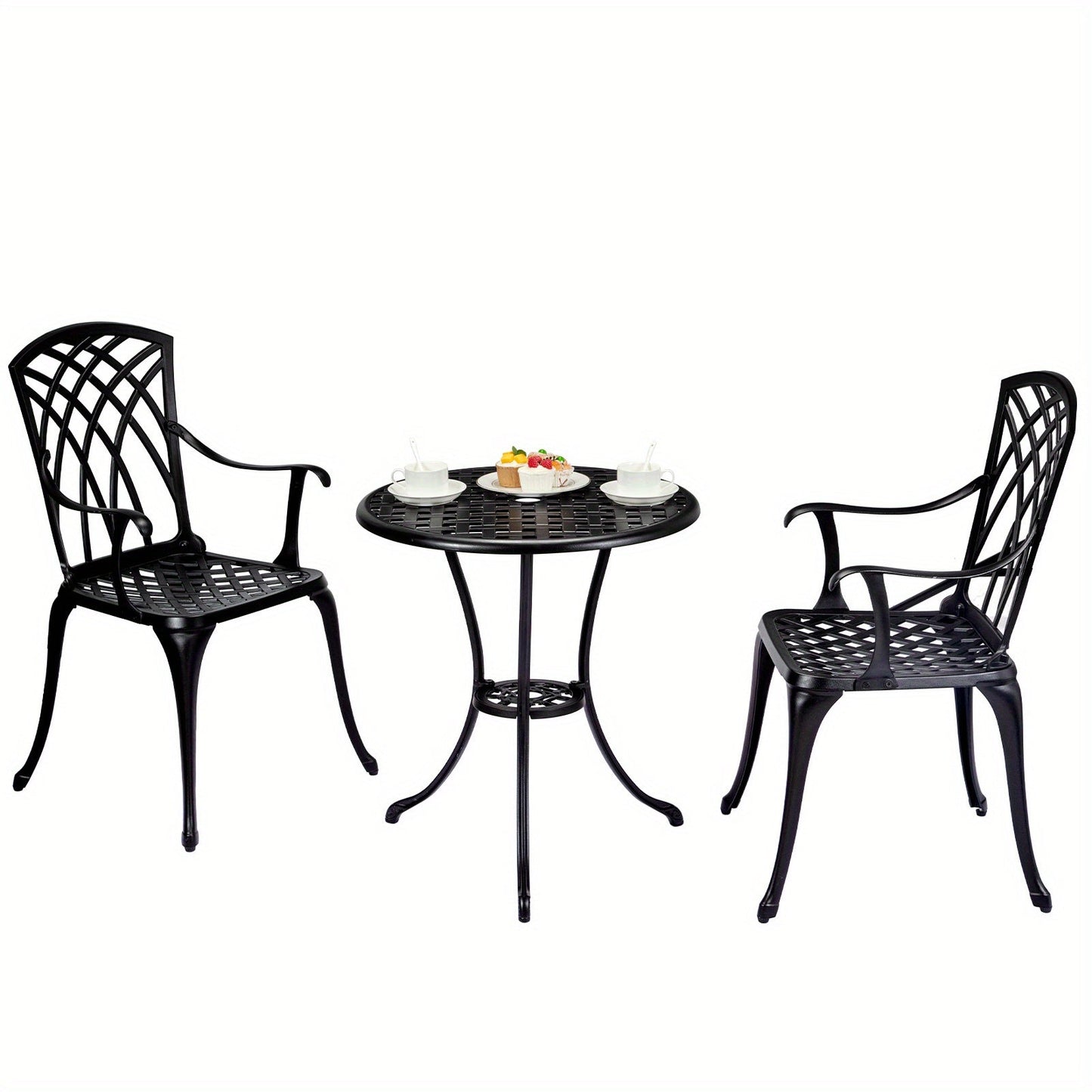 3-Piece Patio Bistro Set - Cast Aluminum Table and Chairs with Umbrella Hole, Perfect for Patio, Backyard, Garden, Balcony, Bronze Finish