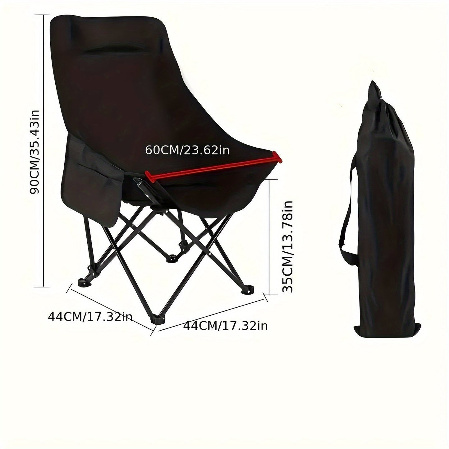 Lightweight High-Back Moon Chair with Storage Bag - Durable Oxford Cloth, Perfect for Camping, Fishing, Beach & Outdoor Activities