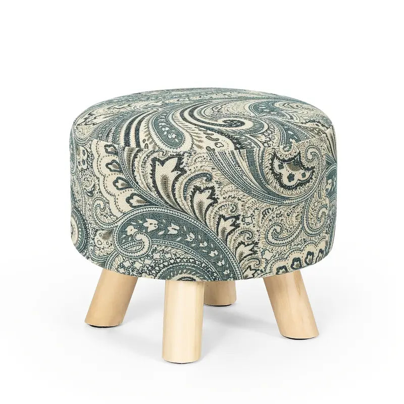 Chic Modern Linen-Upholstered Round Ottoman with Plush Cushion and Non-Slip Wooden Legs - Perfect for Home Decor