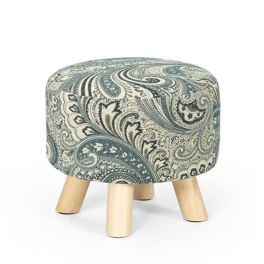 Chic Modern Linen-Upholstered Round Ottoman with Plush Cushion and Non-Slip Wooden Legs - Perfect for Home Decor