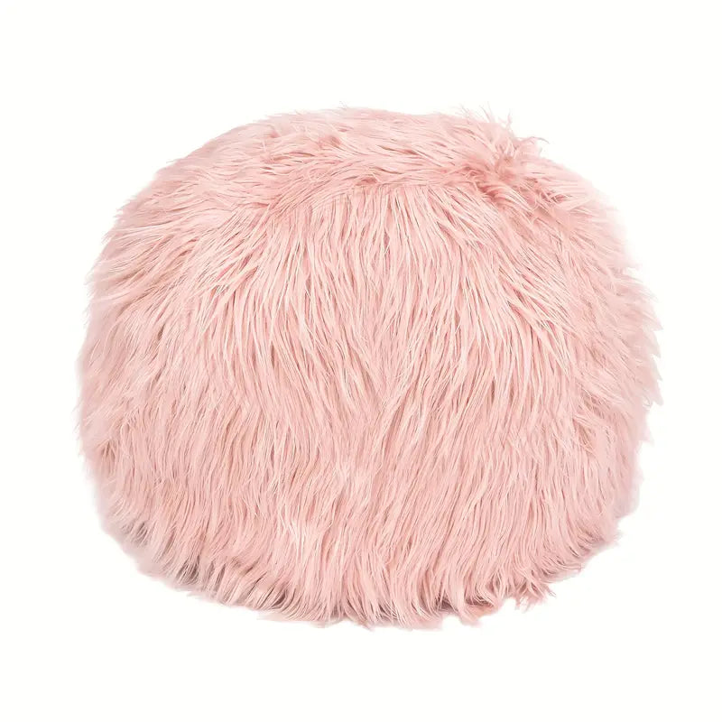 Unstuffed Ottoman Pouf Covers, 19 X 15 Inch Faux Fur Foot Stool, Round Floor Storage Cushion Covers For Living Room, Bedrooms, Home Decor