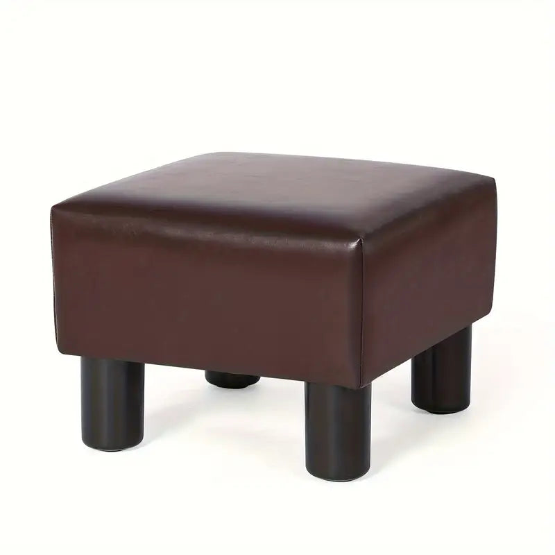 Modern Faux Leather Ottoman Footrest - Compact Square Stool with Non-Slip Legs for Living Room, Office, and Entryway - Easy Assembly