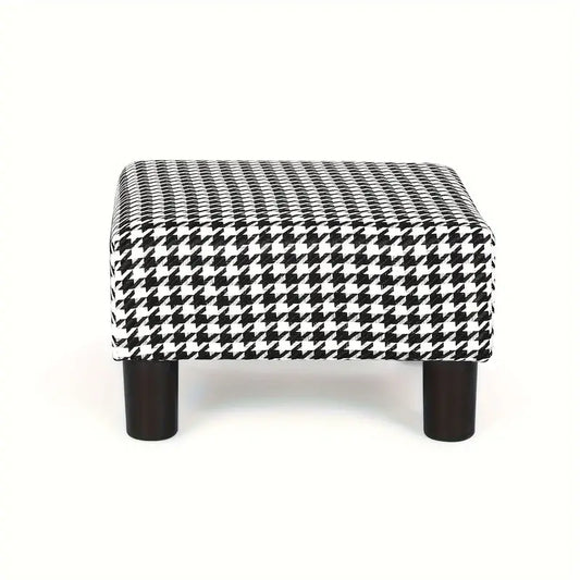 Square Footrest Modern Imitated Linen Footstool Small Ottoman For Living Room Bedroom (Black & White Plaid)