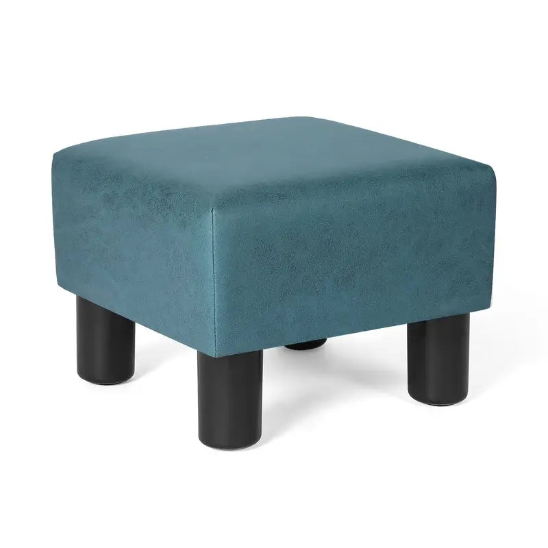 Small Foot Stool Ottoman, Faux Leather Square Foot Rest Footstool With Non-Skid Plastic Legs, Footrest For Couch