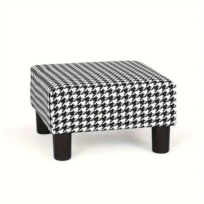 Square Footrest Modern Imitated Linen Footstool Small Ottoman For Living Room Bedroom (Black & White Plaid)