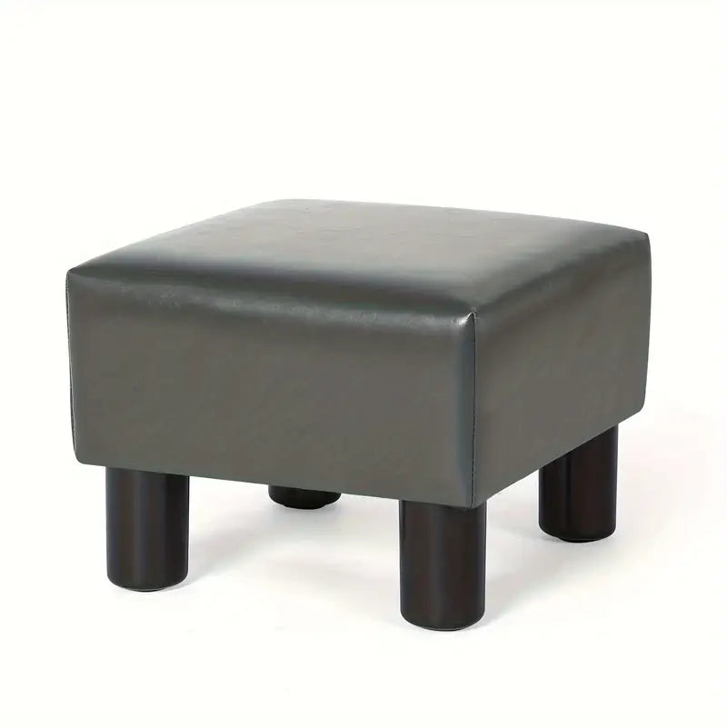 Modern Faux Leather Ottoman Footrest - Compact Square Stool with Non-Slip Legs for Living Room, Office, and Entryway - Easy Assembly