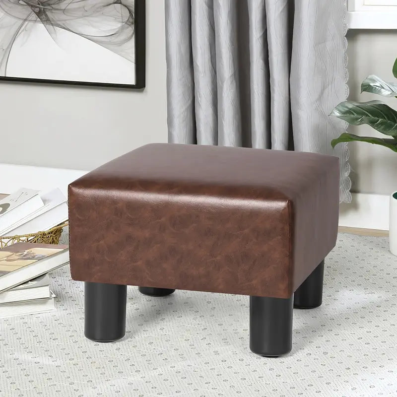 Small Foot Stool Ottoman, Faux Leather Square Foot Rest Footstool With Non-Skid Plastic Legs, Footrest For Couch