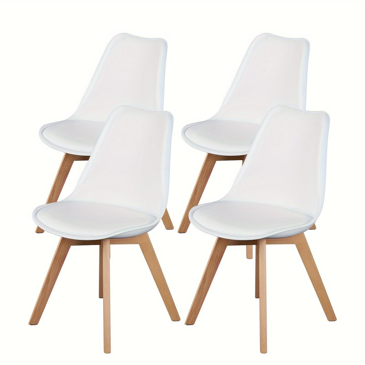 Dining Chairs Set of 4, Modern Dining Chairs with Wood Legs, PU Leather Cushion, Kitchen Chairs for Living Room Outdoor Lounge Bedroom, White