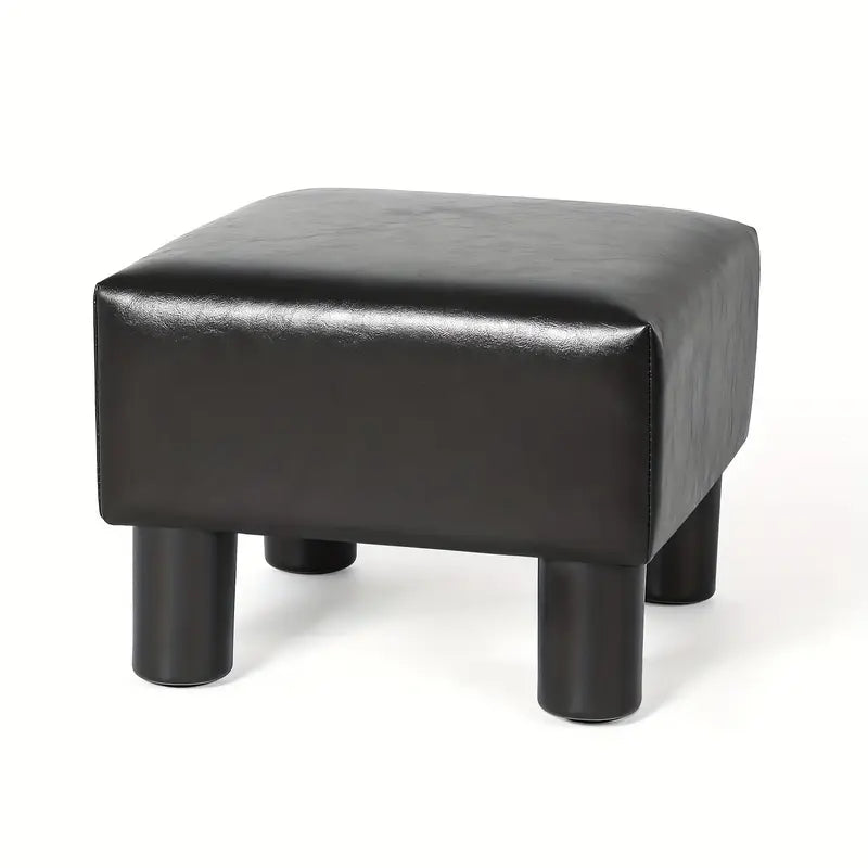 Modern Faux Leather Ottoman Footrest - Compact Square Stool with Non-Slip Legs for Living Room, Office, and Entryway - Easy Assembly