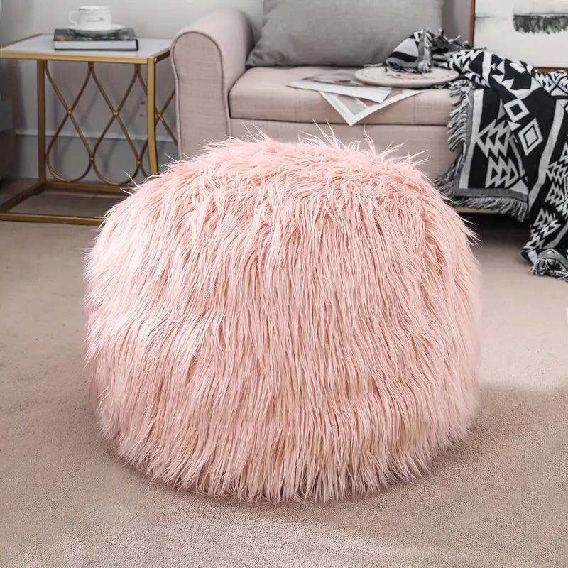 Unstuffed Ottoman Pouf Covers, 19 X 15 Inch Faux Fur Foot Stool, Round Floor Storage Cushion Covers For Living Room, Bedrooms, Home Decor