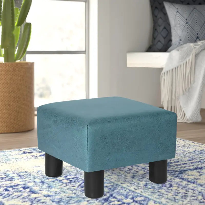 Small Foot Stool Ottoman, Faux Leather Square Foot Rest Footstool With Non-Skid Plastic Legs, Footrest For Couch