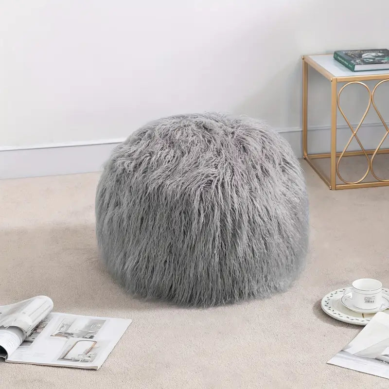 Unstuffed Ottoman Pouf Covers, 19 X 15 Inch Faux Fur Foot Stool, Round Floor Storage Cushion Covers For Living Room, Bedrooms, Home Decor