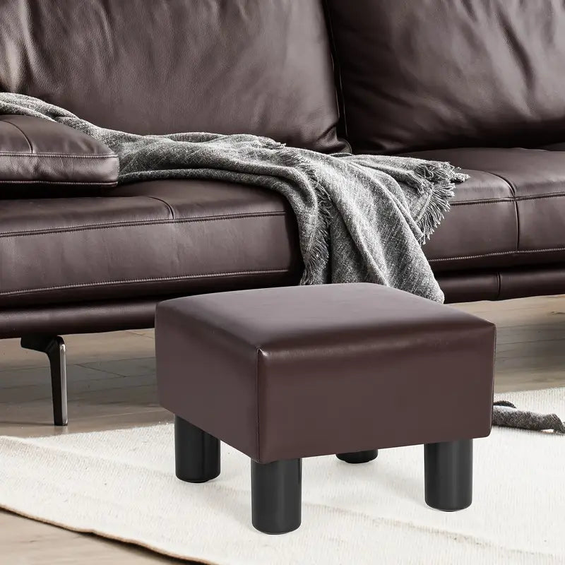 Modern Faux Leather Ottoman Footrest - Compact Square Stool with Non-Slip Legs for Living Room, Office, and Entryway - Easy Assembly