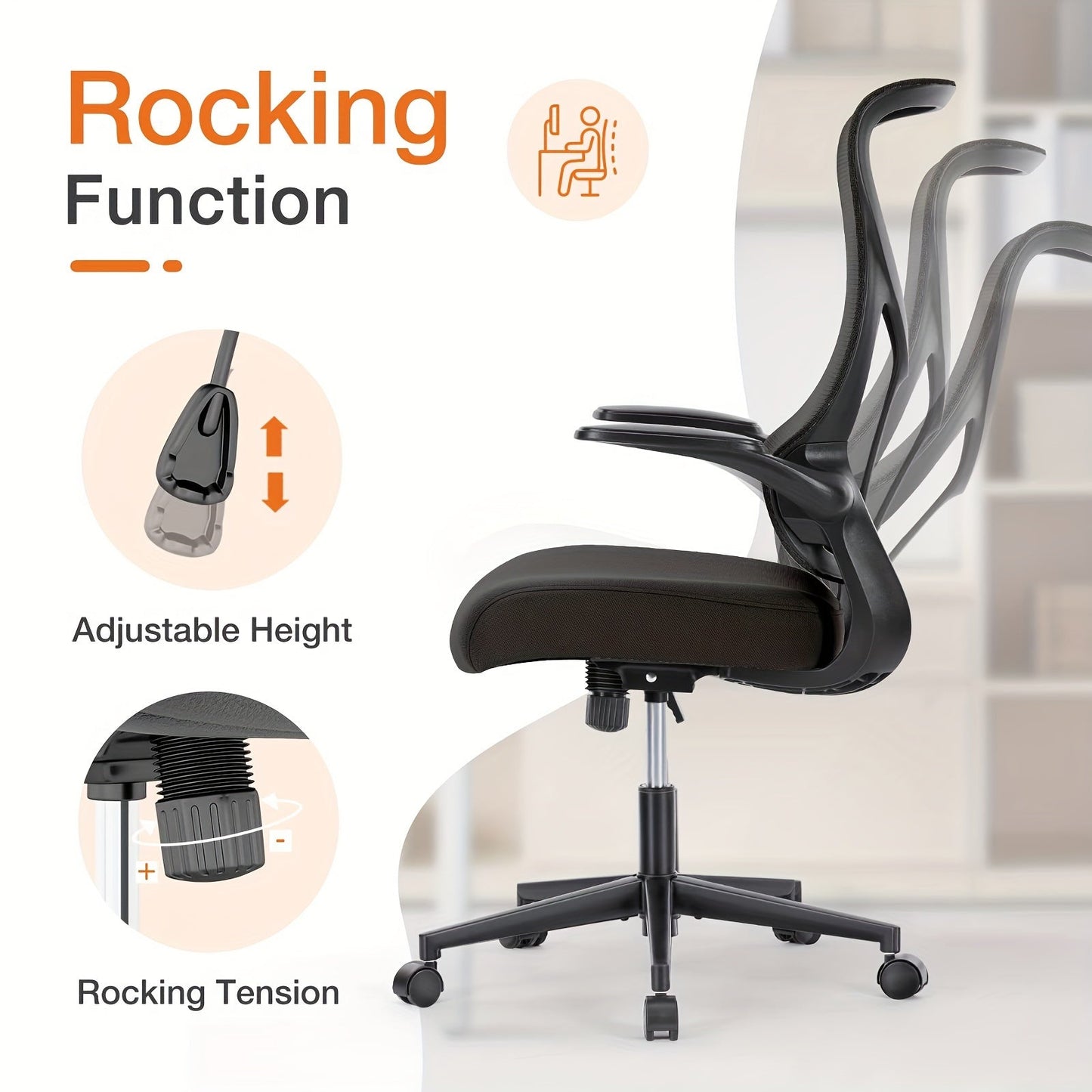 Ergonomic Office Chair - Executive High Back Computer Chair, Height Adjustable Mesh Home Desk Chair with Lumbar Support, Gray