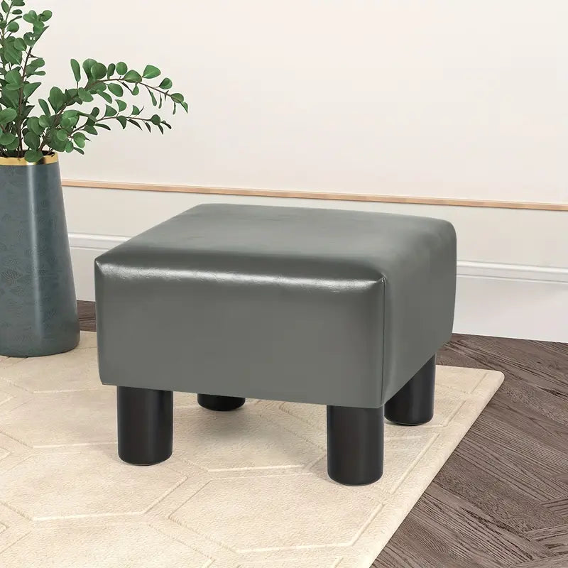 Modern Faux Leather Ottoman Footrest - Compact Square Stool with Non-Slip Legs for Living Room, Office, and Entryway - Easy Assembly