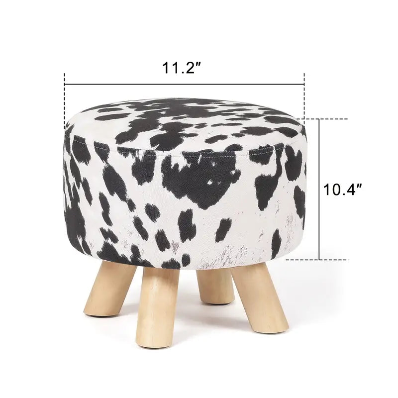 Small Round Ottoman Foot Rest Stool Linen Padded Seat Footstool Ottoman with Non-Skid Wooden Legs