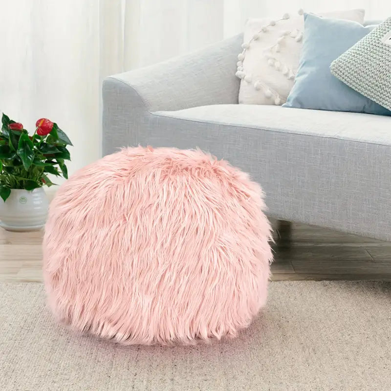 Unstuffed Ottoman Pouf Covers, 19 X 15 Inch Faux Fur Foot Stool, Round Floor Storage Cushion Covers For Living Room, Bedrooms, Home Decor