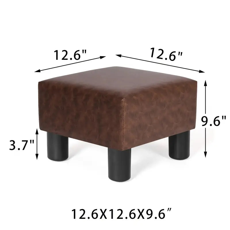 Small Foot Stool Ottoman, Faux Leather Square Foot Rest Footstool With Non-Skid Plastic Legs, Footrest For Couch