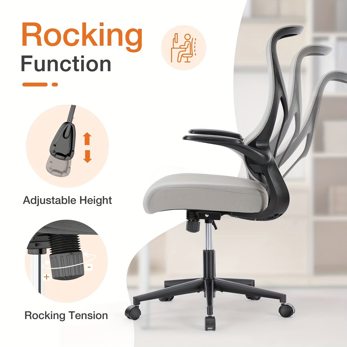 Ergonomic Office Chair - Executive High Back Computer Chair, Height Adjustable Mesh Home Desk Chair with Lumbar Support, Black