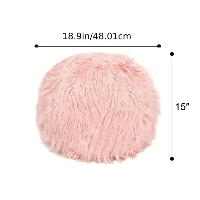 Unstuffed Ottoman Pouf Covers, 19 X 15 Inch Faux Fur Foot Stool, Round Floor Storage Cushion Covers For Living Room, Bedrooms, Home Decor