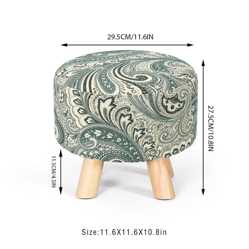 Chic Modern Linen-Upholstered Round Ottoman with Plush Cushion and Non-Slip Wooden Legs - Perfect for Home Decor