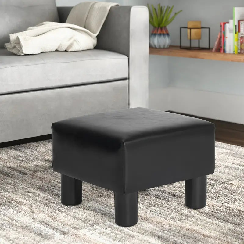 Modern Faux Leather Ottoman Footrest - Compact Square Stool with Non-Slip Legs for Living Room, Office, and Entryway - Easy Assembly