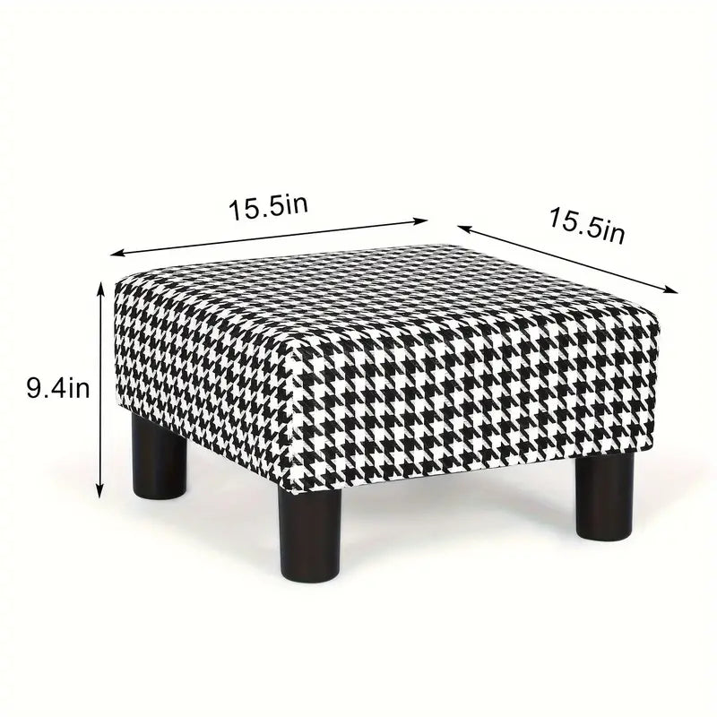 Square Footrest Modern Imitated Linen Footstool Small Ottoman For Living Room Bedroom (Black & White Plaid)