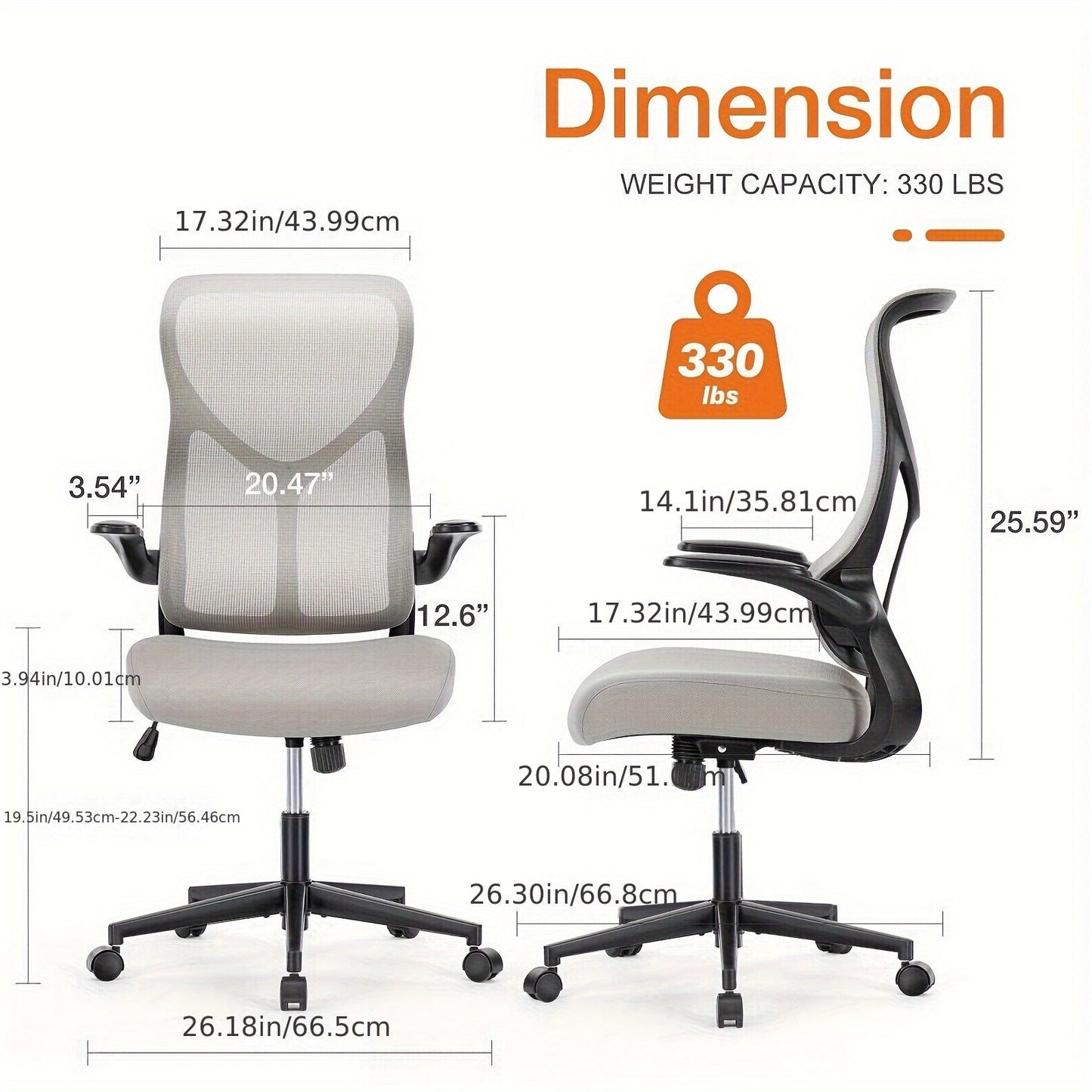 Ergonomic Office Chair - Executive High Back Computer Chair, Height Adjustable Mesh Home Desk Chair with Lumbar Support, Black