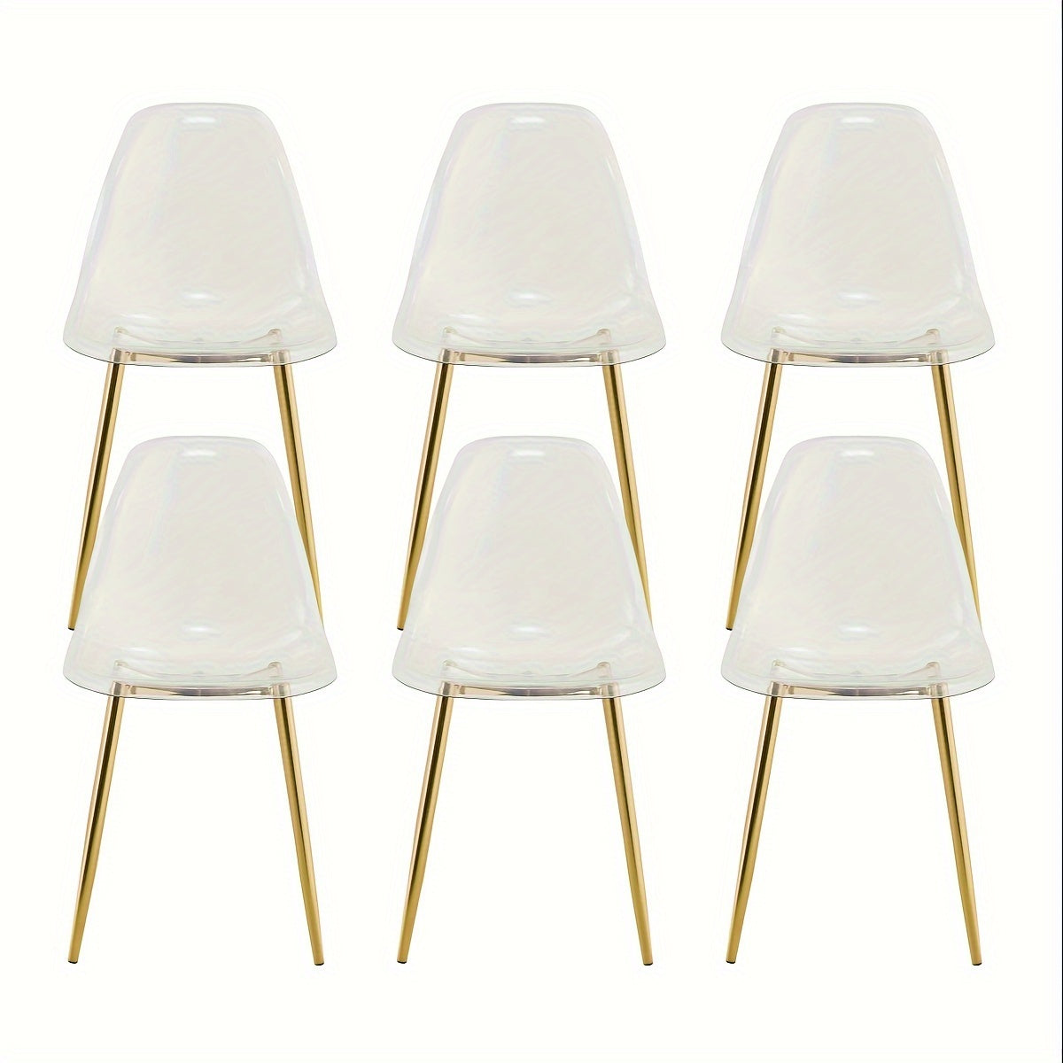 6-Piece Set Of Transparent Dining Chairs Modern Minimalist Armless Crystal Chair, High-density PET Material Smooth Surface Nordic Creative Makeup Stool, Negotiation Chair, Gold-plated Metal Legs Chairs