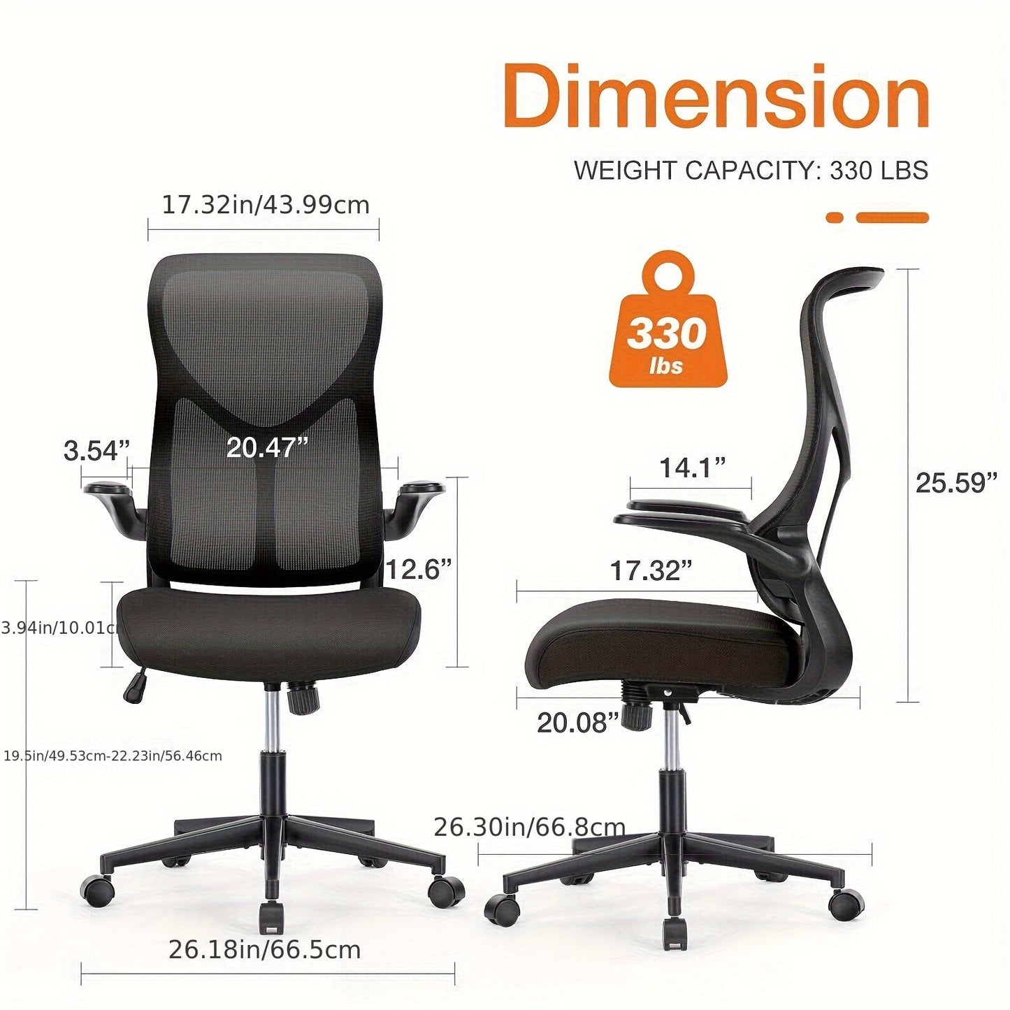 Ergonomic Office Chair - Executive High Back Computer Chair, Height Adjustable Mesh Home Desk Chair with Lumbar Support, Gray