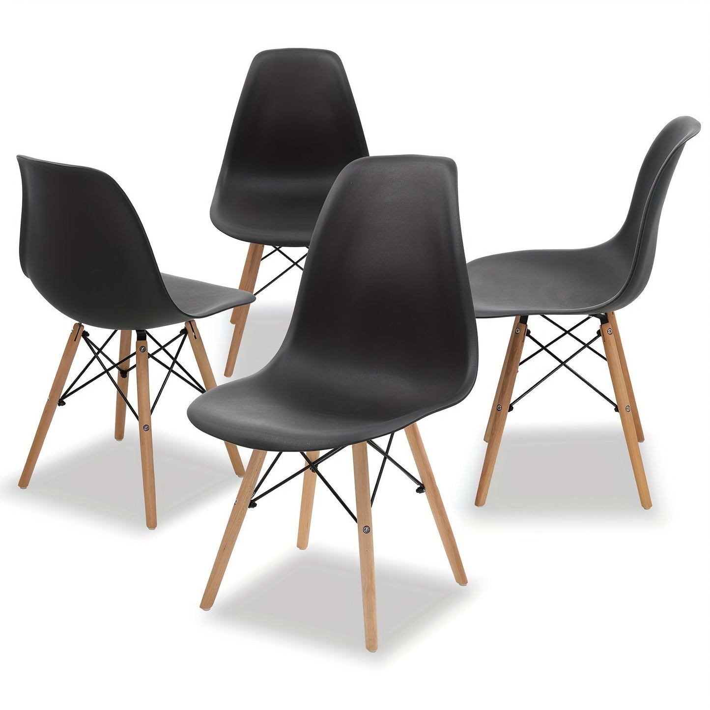 Dining Chair PVC Plastic Lounge Chair Kitchen Dining Room Chair, Black Set of 4