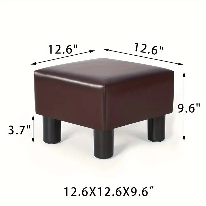 Modern Faux Leather Ottoman Footrest - Compact Square Stool with Non-Slip Legs for Living Room, Office, and Entryway - Easy Assembly