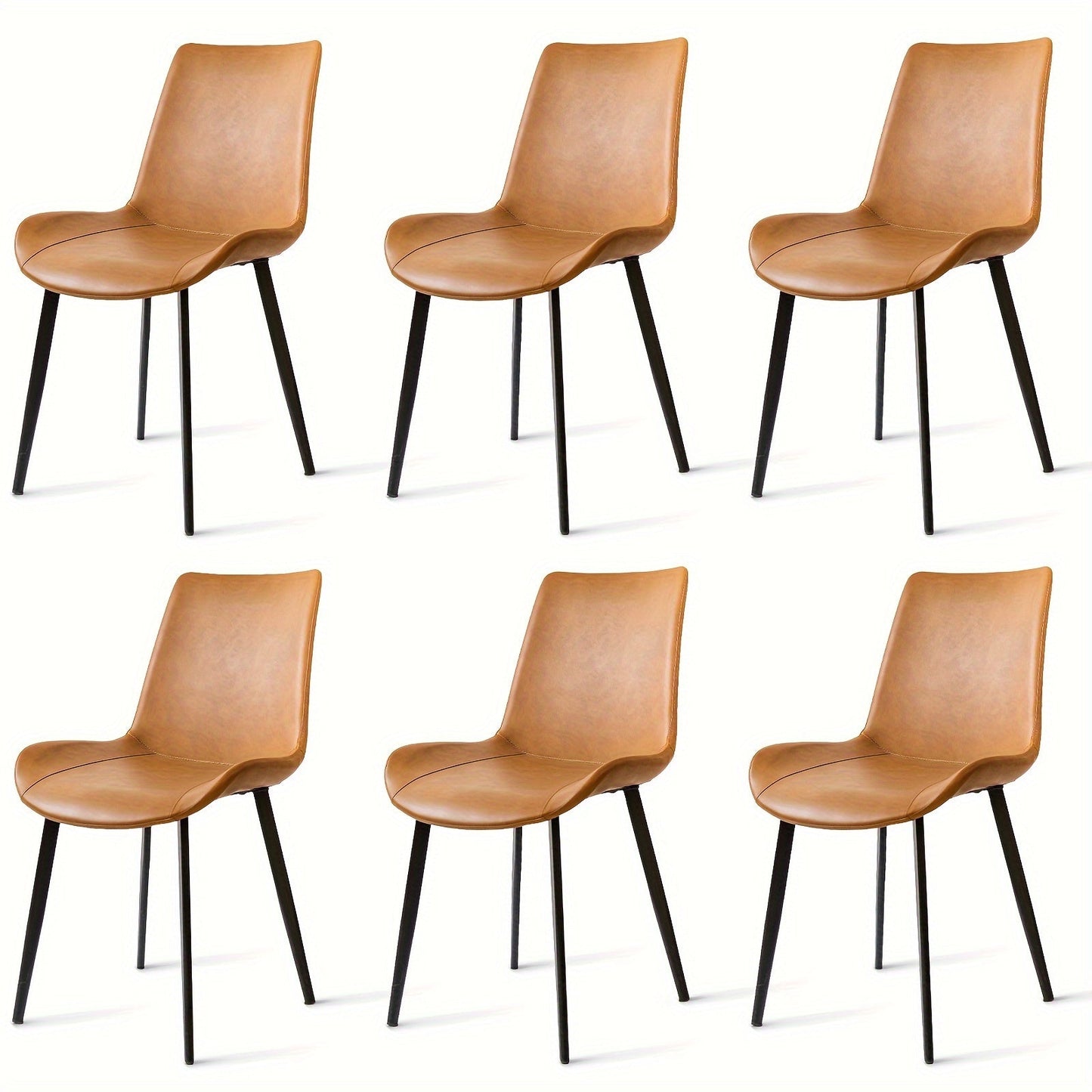 Dining Chairs Set of 6, Modern Kitchen Dining Room Chairs, Upholstered Dining Accent Side Chairs in Faux Leather Cushion Seat and Sturdy Metal Legs for Living Room (Brown)