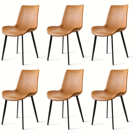 Dining Chairs Set of 6, Modern Kitchen Dining Room Chairs, Upholstered Dining Accent Side Chairs in Faux Leather Cushion Seat and Sturdy Metal Legs for Living Room (Brown)