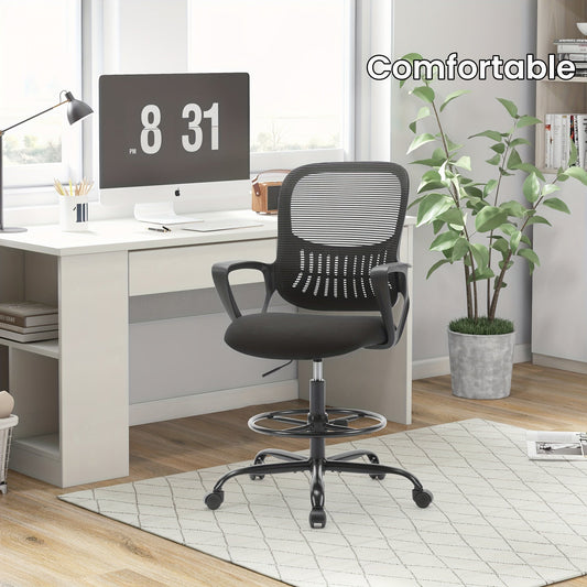 Drafting Chair Standing Desk Chair Tall Office Chair for Standing Desk, Tall Desk Chair Counter Height Adjustable Office Chairs with Comfortable Armrests, Black