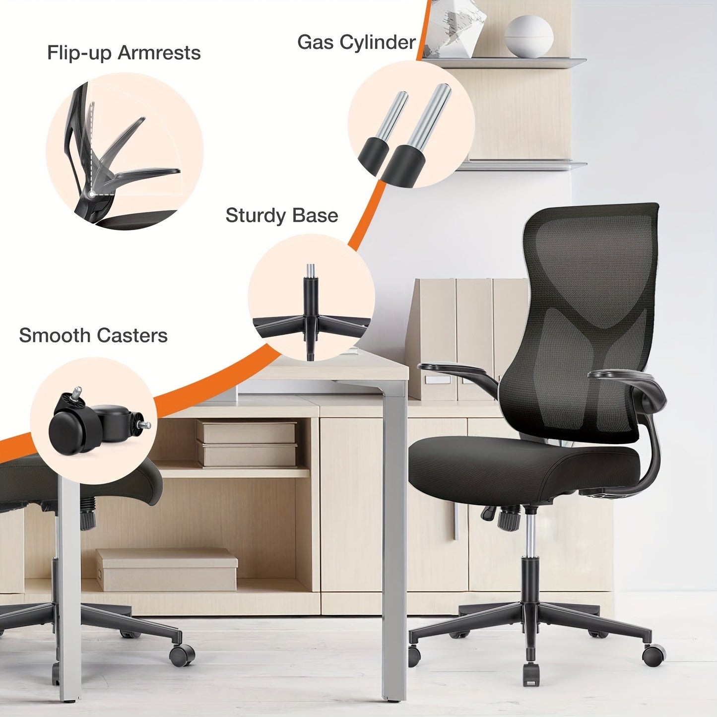 Ergonomic Office Chair - Executive High Back Computer Chair, Height Adjustable Mesh Home Desk Chair with Lumbar Support, Gray