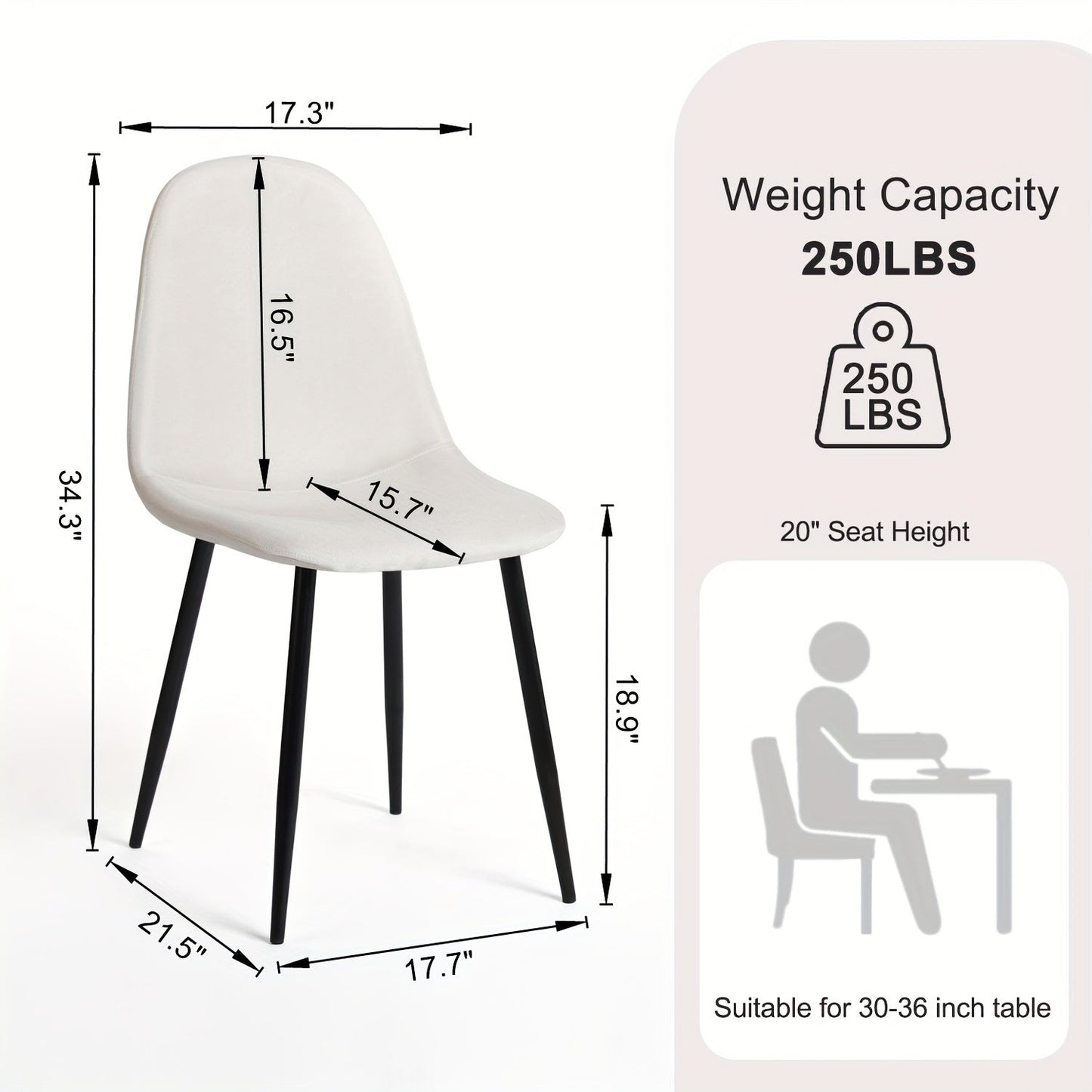 Modern Dining Chairs Set of 4 - Upholstered Side Chairs with Elegant Metal Legs