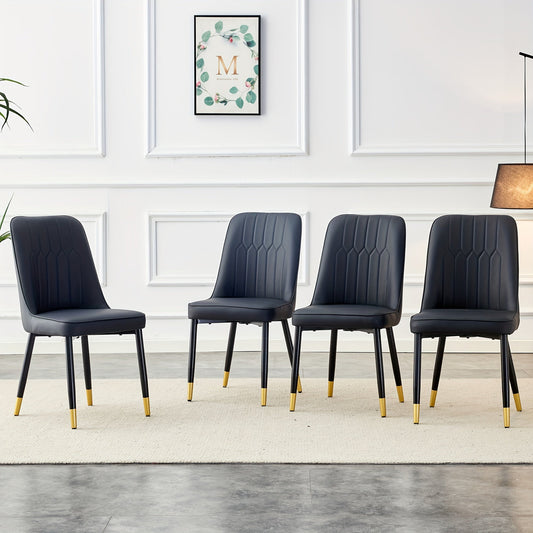 A Set Of Four Modern Dining Chairs With Artificial Leather Backrest Cushions And Black Metal Legs, Suitable For Dining Rooms, Kitchens, And Bedrooms